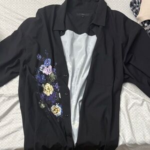 Black Flower Button-Up Shirt